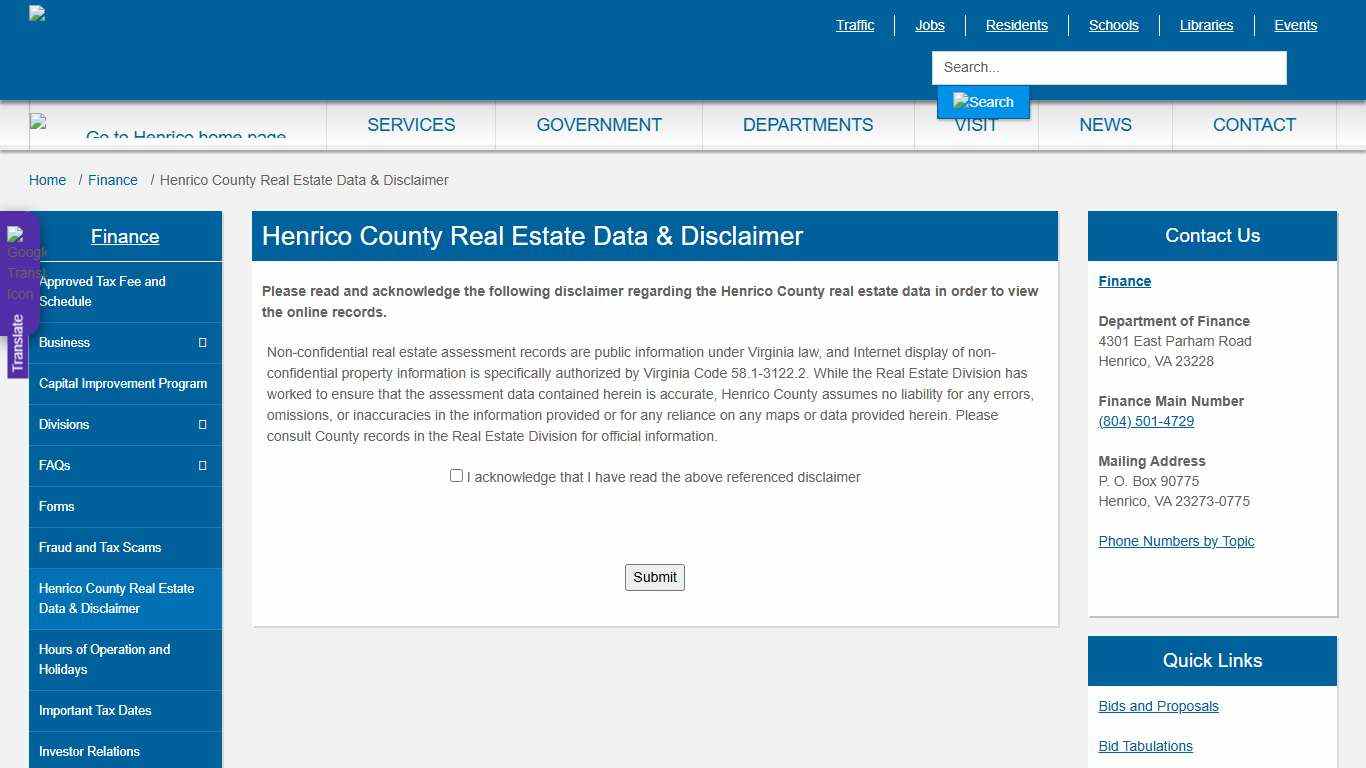 Henrico County Real Estate Data & Disclaimer » Henrico County, Virginia